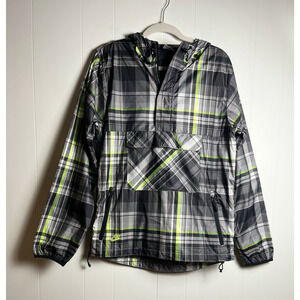 Nike Sportswear Hooded Plaid Windbreaker Pockets Y2K Streetwear Size Small